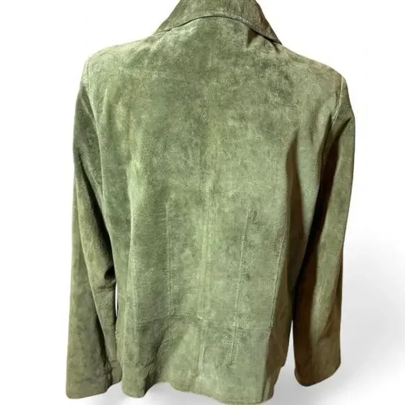 VTG Pursuits Ltd Olive Green Suede Leather Blazer Jacket Women’s XL Y2K - Picture 2 of 10
